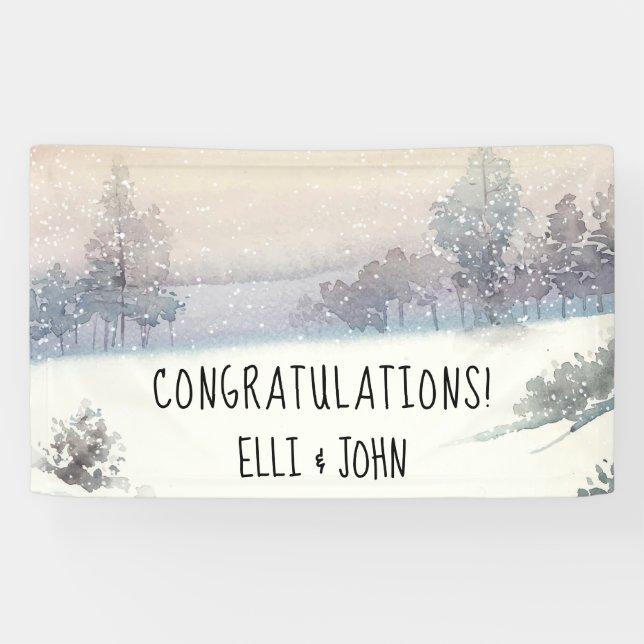 Wedding Reception Banner Winter Blue and White (Horizontal)