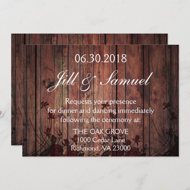 Wedding Reception Beautiful Faux Wood and Lace Invitation (Front/Back)