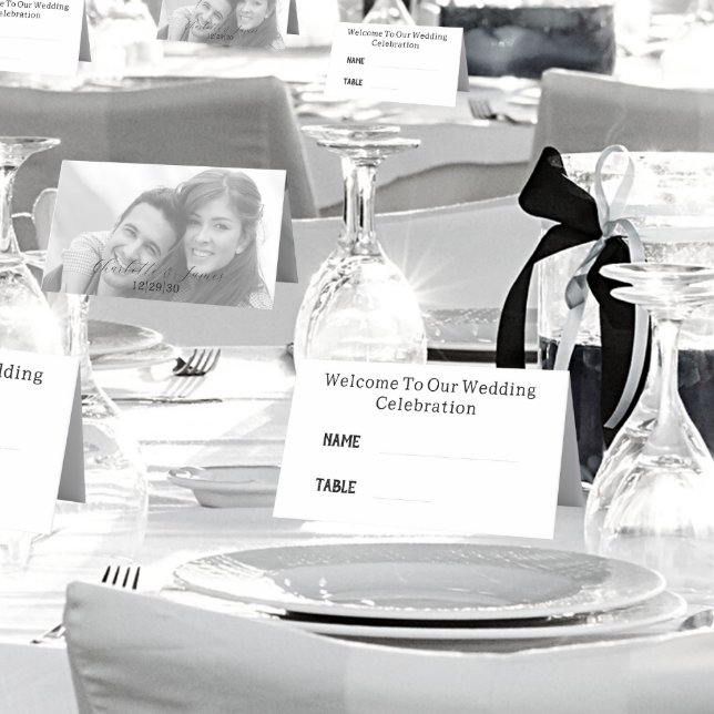 Wedding Reception Black And White Photo Name Place Card (In Situ)