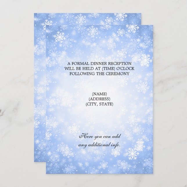 Wedding Reception Blue Winter Wonderland Invitation (Front/Back)