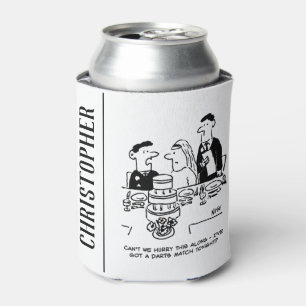 Wedding Reception Bridegroom has a Darts Match Can Cooler