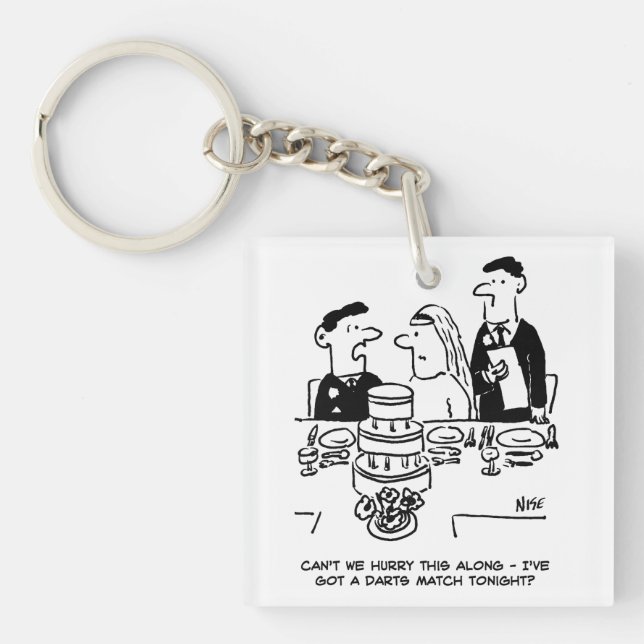 Wedding Reception Bridegroom has a Darts Match Key Ring (Front)