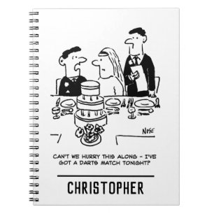Wedding Reception Bridegroom has a Darts Match Notebook