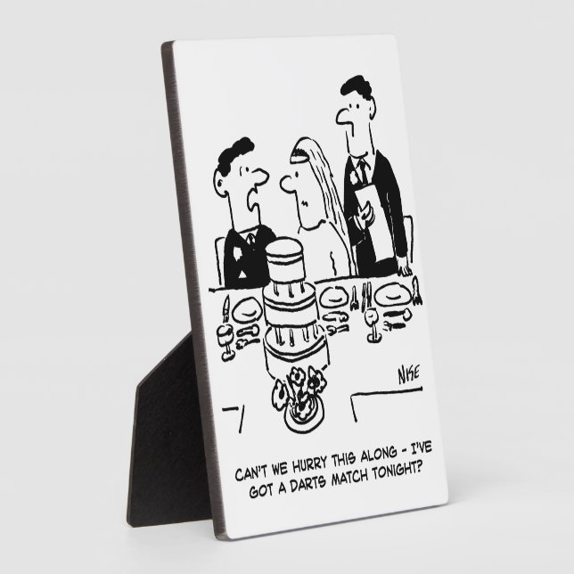 Wedding Reception Bridegroom has a Darts Match Plaque (Side)