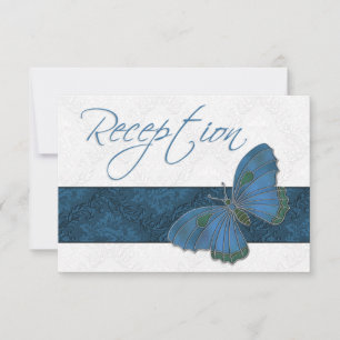Wedding Reception Butterfly Brocade blue RSVP Card