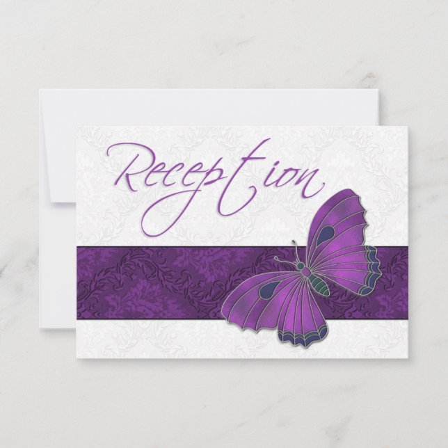 Wedding Reception Butterfly Brocade Purple RSVP Card (Front)