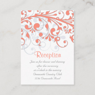 Wedding Reception Card Abstract Floral Coral Grey
