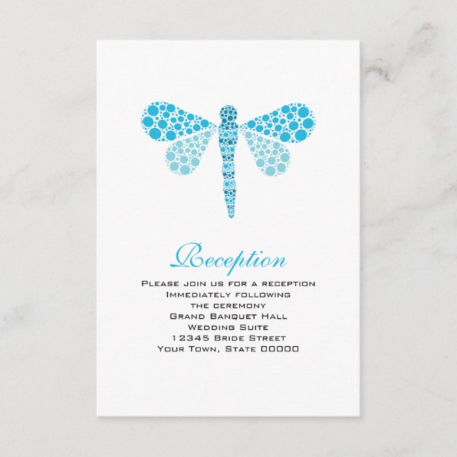 Wedding Reception Card Blue & White Dragonfly (Front)