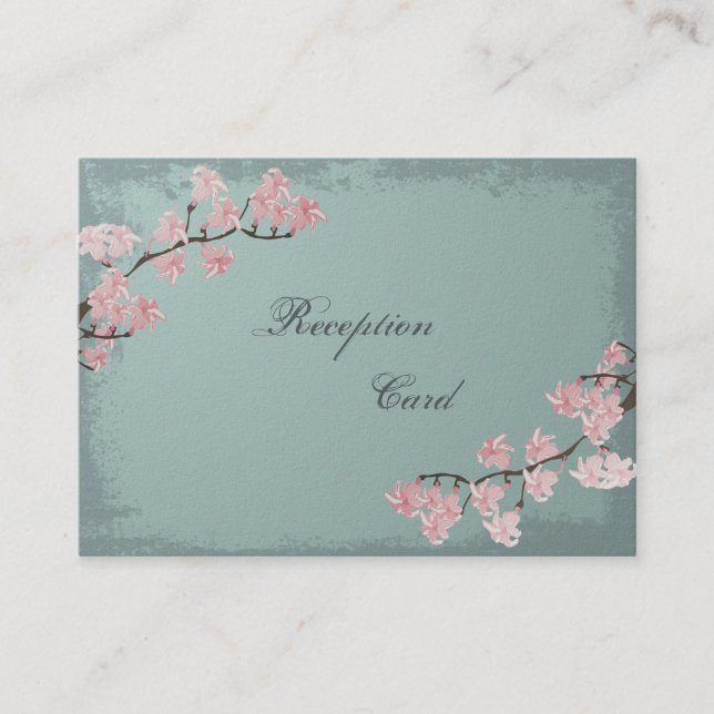 Wedding Reception Card Elegant Teal Cherry Blossom (Front)