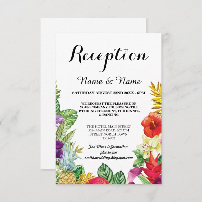 Wedding Reception Cards Aloha Luau Tropical (Front/Back)
