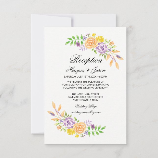Wedding Reception Cards Floral Details Insert (Front)