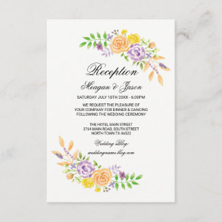 Wedding Reception Cards Floral Details Insert
