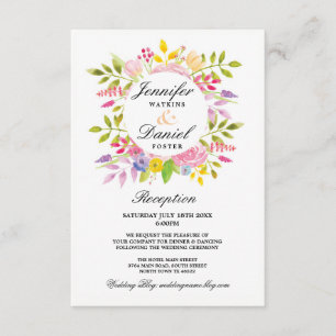 Wedding Reception Cards Inserts Pink Floral Wreath