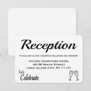 Wedding Reception Champagne Glasses Black & White Invitation
