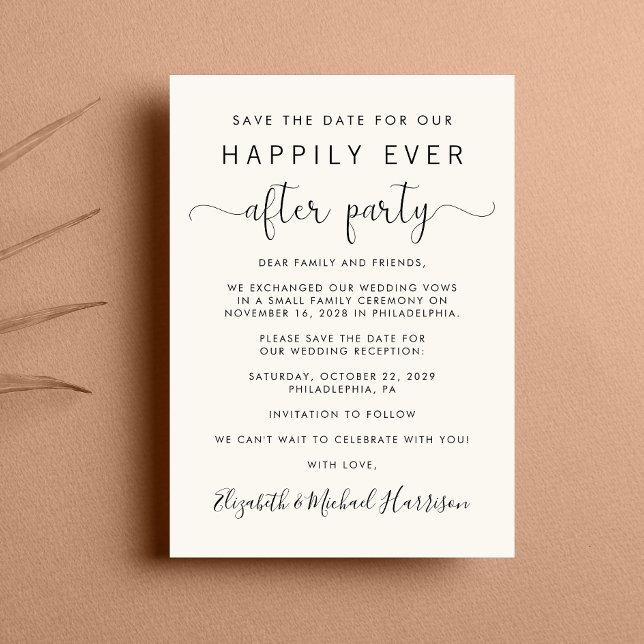 Wedding Reception Cream Save the Date Announcement (A chic save the date announcement for a reception to celebrate your elopement or private wedding)