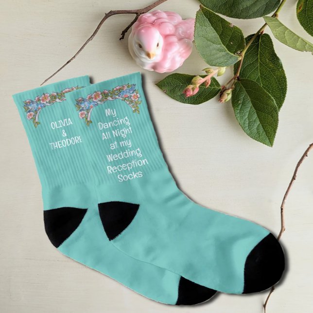 Wedding Reception Cute Teal Floral Bridal Shower  Socks (Creator Uploaded)