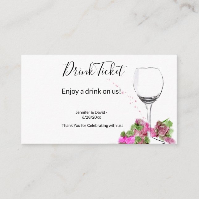 Wedding Reception Drink Ticket Enclosure Card (Front)