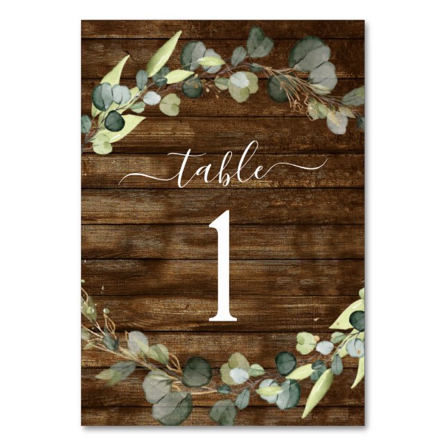 Wedding Reception Eucalyptus Greenery Rustic Wood Table Number (Back)