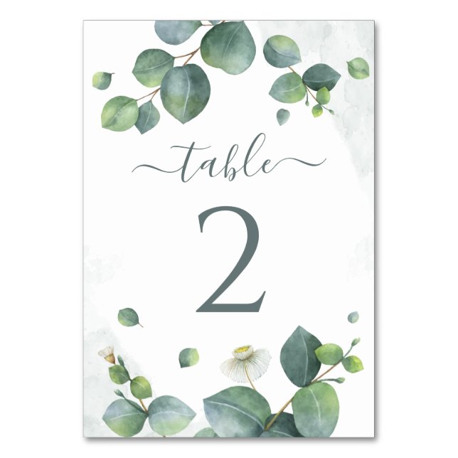 Wedding Reception Eucalyptus Greenery Seating Tabl Table Number (Front)