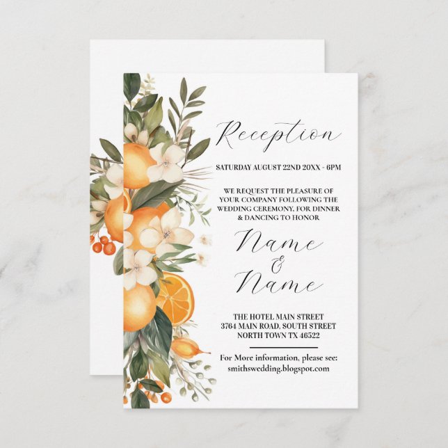 Wedding Reception Flowers Summer Fruit Orange Enclosure Card (Front/Back)