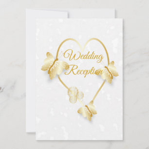 Wedding Reception Gold Coloured Heart Butterflies Invitation