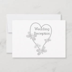 Wedding Reception Invite Silver Heart Butterflies