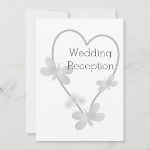 Wedding Reception Invite Silver Heart Butterfly