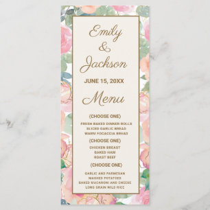 Wedding Reception Menu Blush Pink Floral Greenery