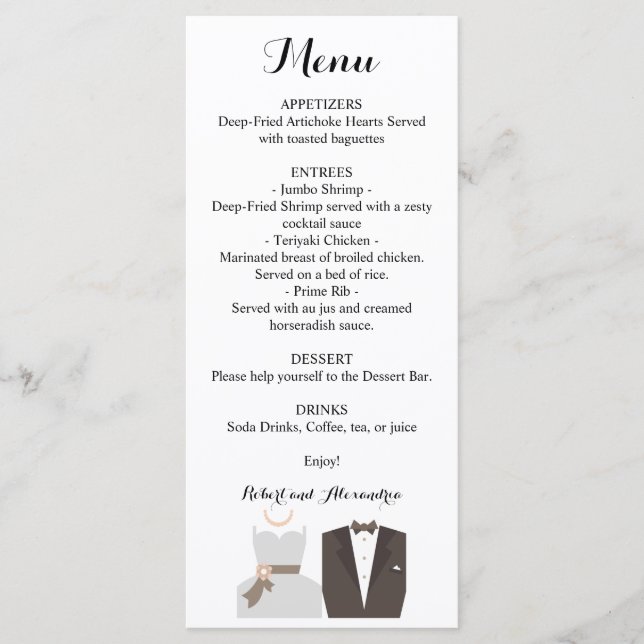 Wedding Reception Menu Bride & Groom (Front)