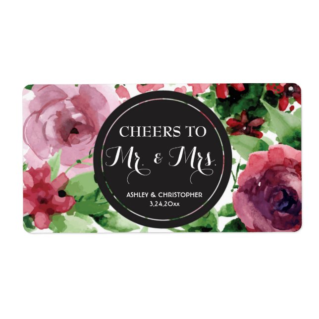 Wedding Reception Mini Champagne Label Floral (Front)