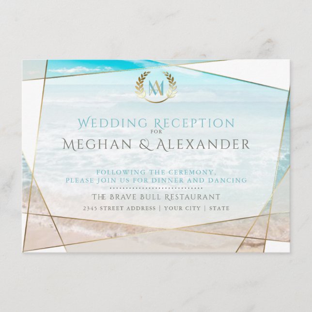 Wedding Reception | Modern Monogram Beach Enclosure Card (Front)
