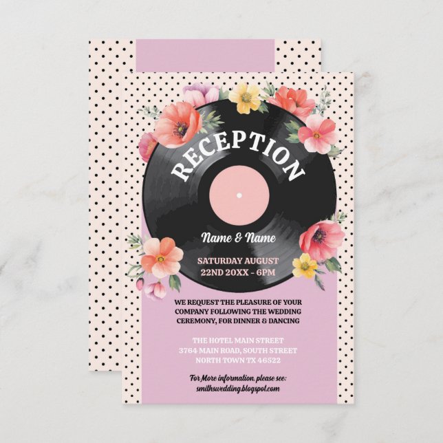 Wedding Reception Music Record Wedding Floral 1950 Enclosure Card (Front/Back)