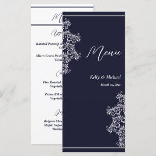 Wedding Reception Navy and White Elegant Menu