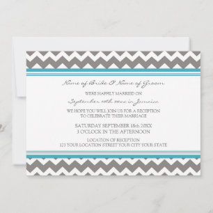 Wedding Reception Only Grey Teal Chevron Invitation