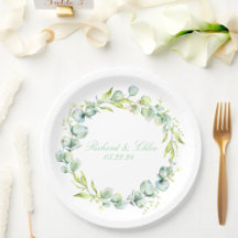 Wedding Reception Paper Plate Rustic Botanical 