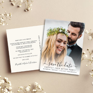 Wedding Reception Photo Cream Save the Date Announcement Postcard
