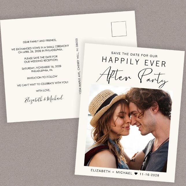 Wedding Reception Photo Cream Save The Date Announcement Postcard (Creator Uploaded)
