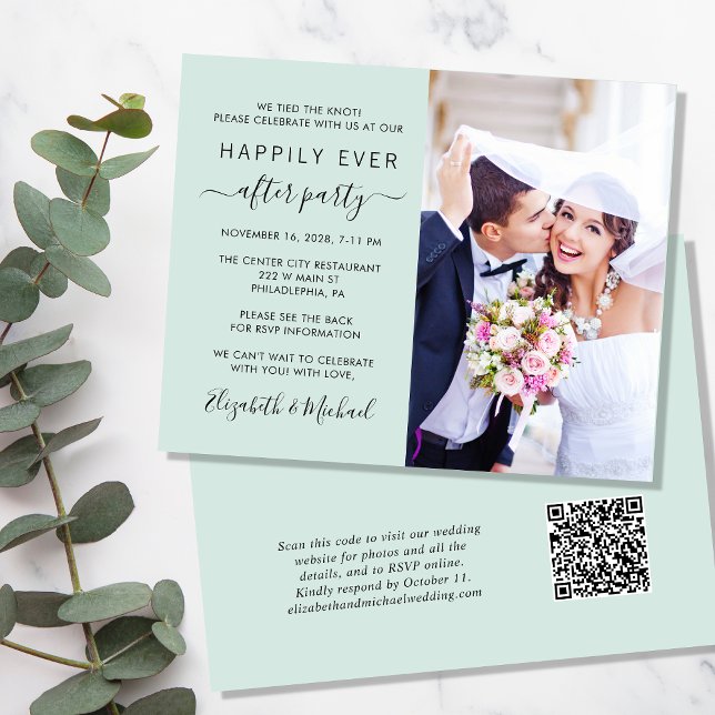 Wedding Reception Photo QR Code Mint Invitation (Creator Uploaded)