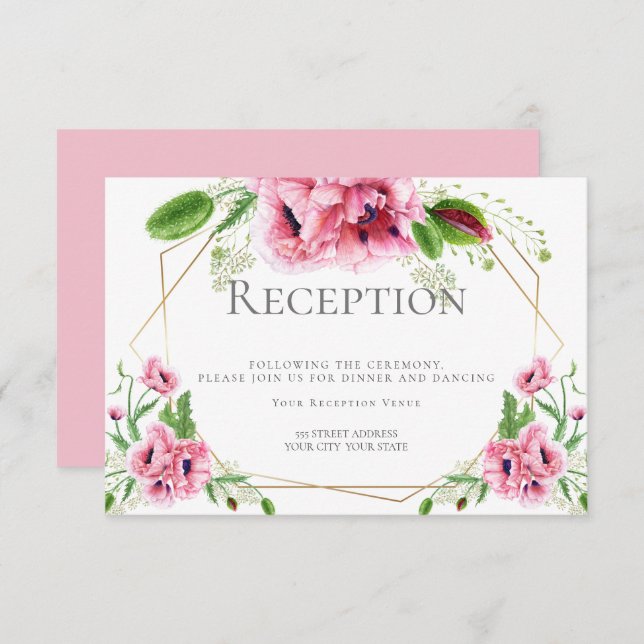 WEDDING RECEPTION | Pink Watercolor Poppies Invitation (Front/Back)