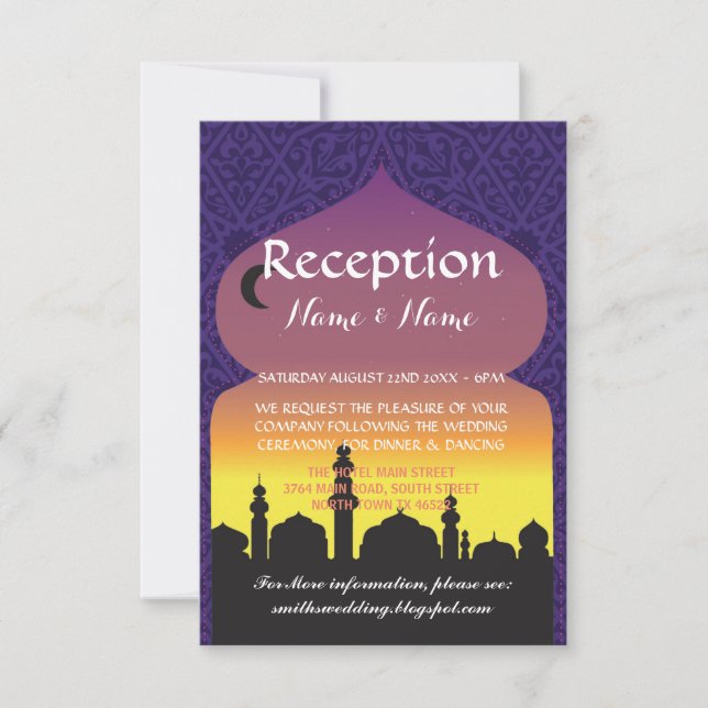 Wedding Reception Purple Arabian Nights Cards (Front)