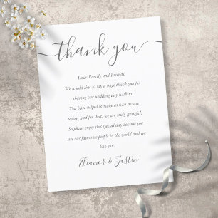 Wedding Reception Script Thank You Place Card