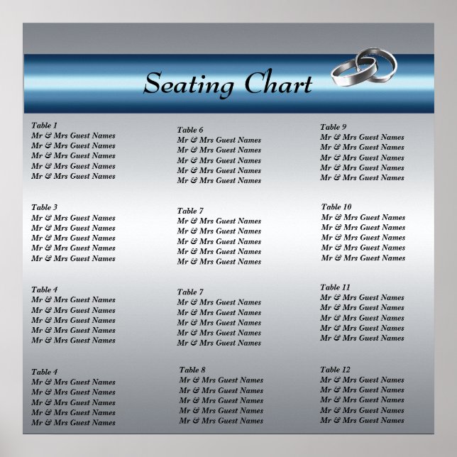 Wedding Reception Seating Chart Poster (Front)