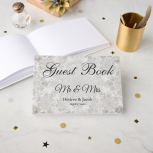 Wedding Reception Silver White Gold Simple Elegant Guest Book
