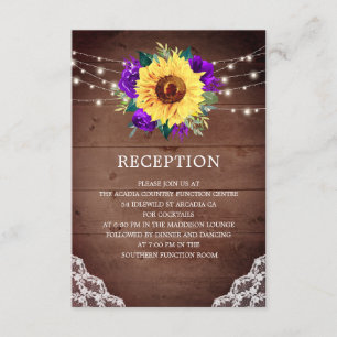 Wedding Reception Sunflower Purple Rose Lace Enclosure Card