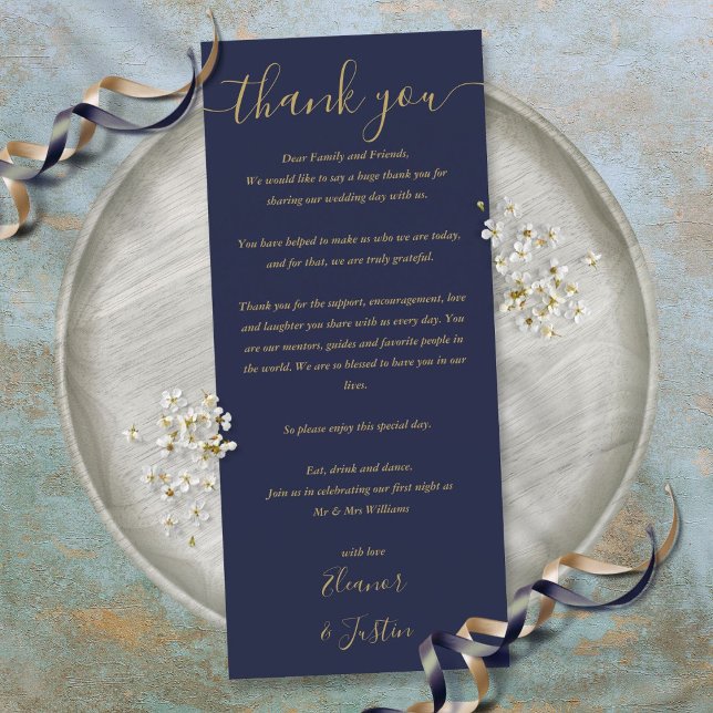 Wedding Reception Thank You Blue Gold Place Card (Wedding Reception Thank You Blue Gold Place Card)