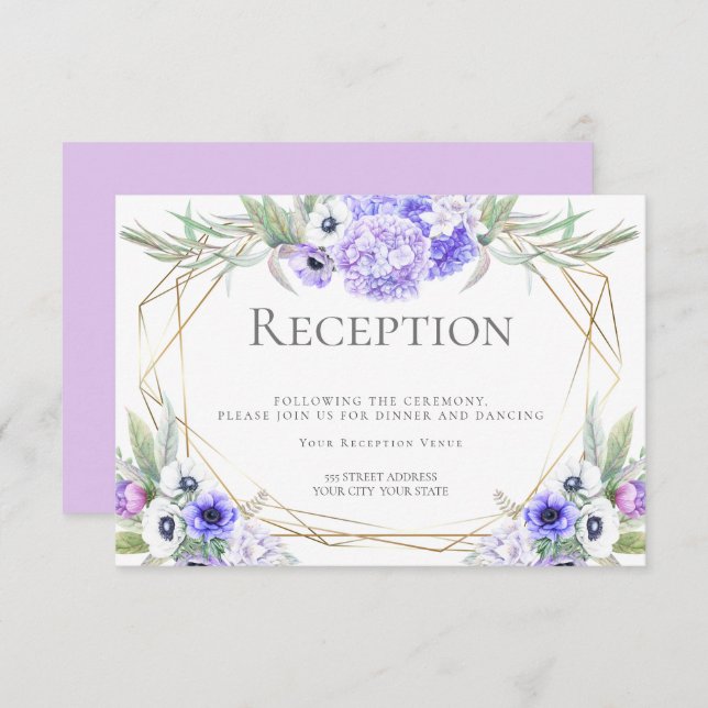Wedding Reception | Violet Anemone Floral Bouquet Invitation (Front/Back)