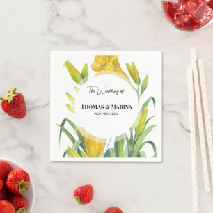 Wedding Reception Watercolor Yellow Day Lilies Napkin