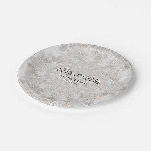 Wedding Reception White Silver Gold Simple Elegant Paper Plate