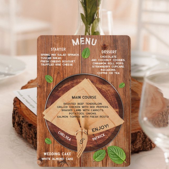 Wedding Reception Wood Rustic Custom Dining Table Menu (Creator Uploaded)