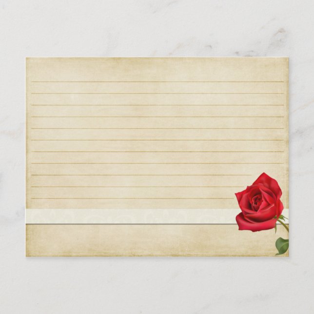 Wedding Recipe Card Vintage Red Rose (Front)